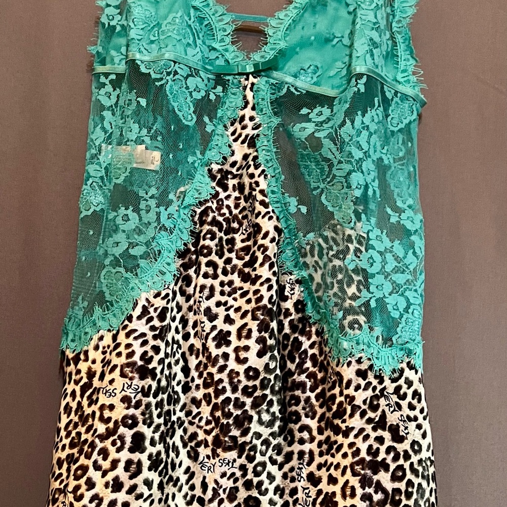 Victoria's Secret Teal Lace and Leopard Print Chemise